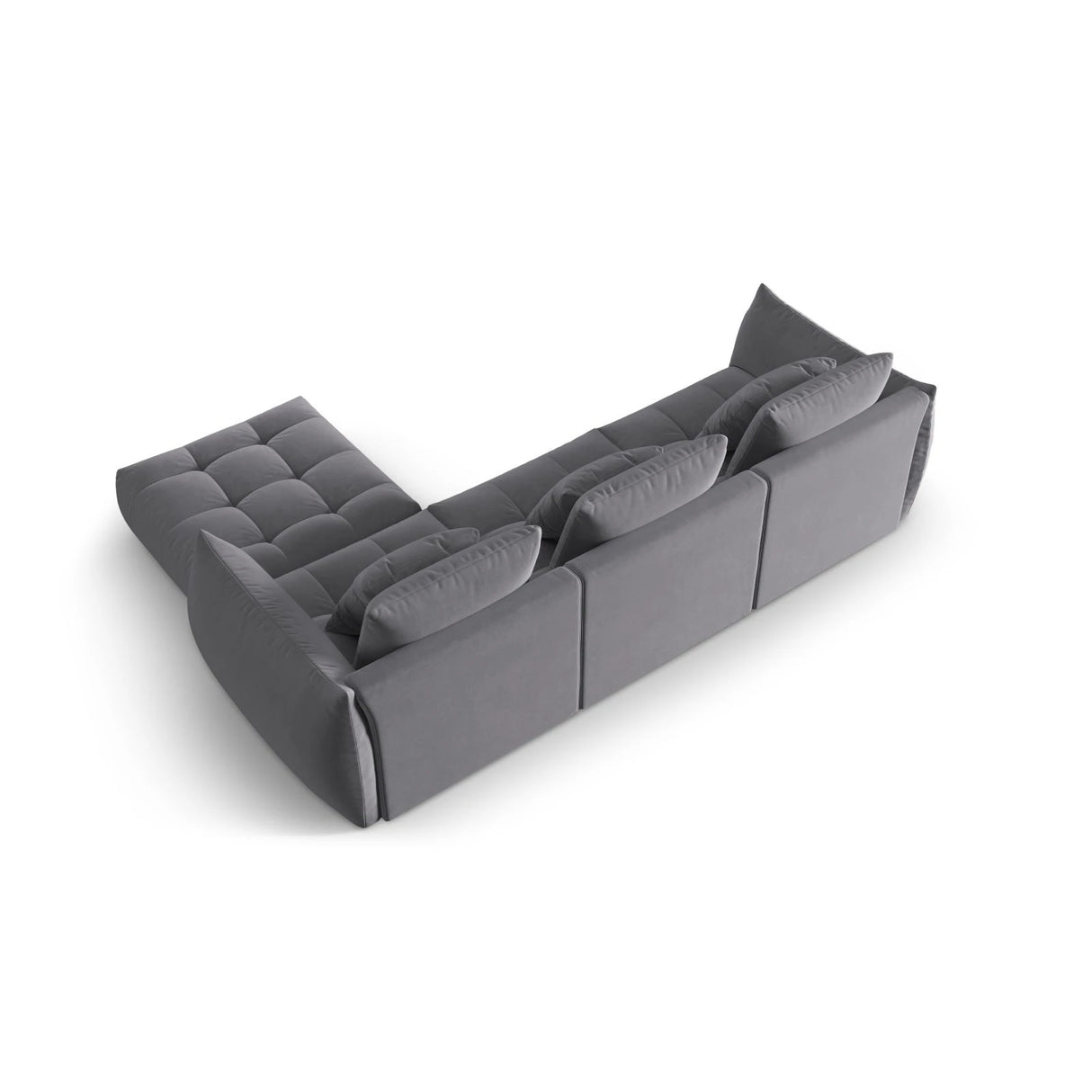 Bloom modulares 4-Sitzer Sofa mit Poufmodul, mit Bezug aus Samt (Casino Graphite) in Dunkelgrau, 332x216 cm – Bild 4