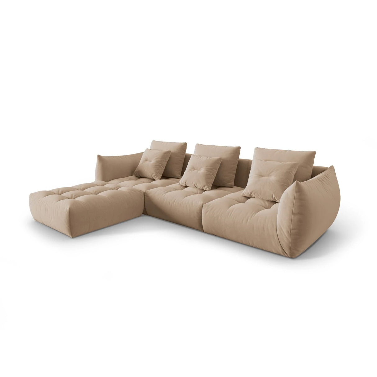 Bloom modulares 4-Sitzer Sofa mit Poufmodul, mit Bezug aus Samt (Casino Lion) in Sand, 332x216 cm – Bild 3