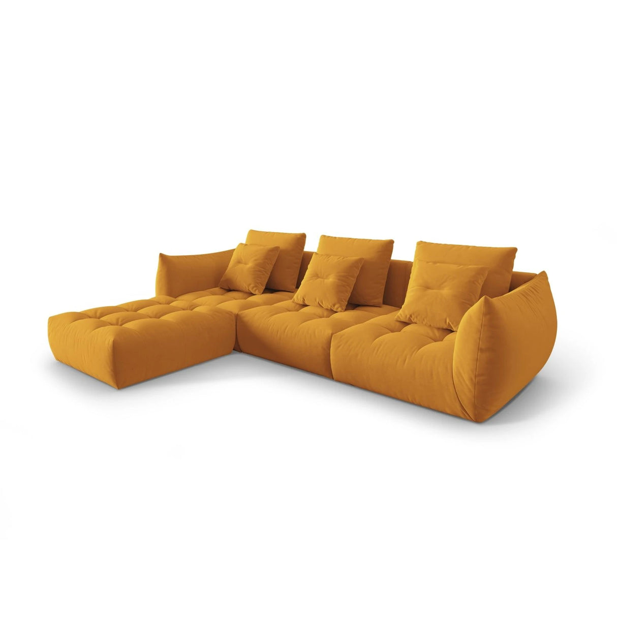 Bloom modulares 4-Sitzer Sofa mit Poufmodul, mit Bezug aus Samt (Casino Mostaza) in Gelb, 332x216 cm – Bild 3