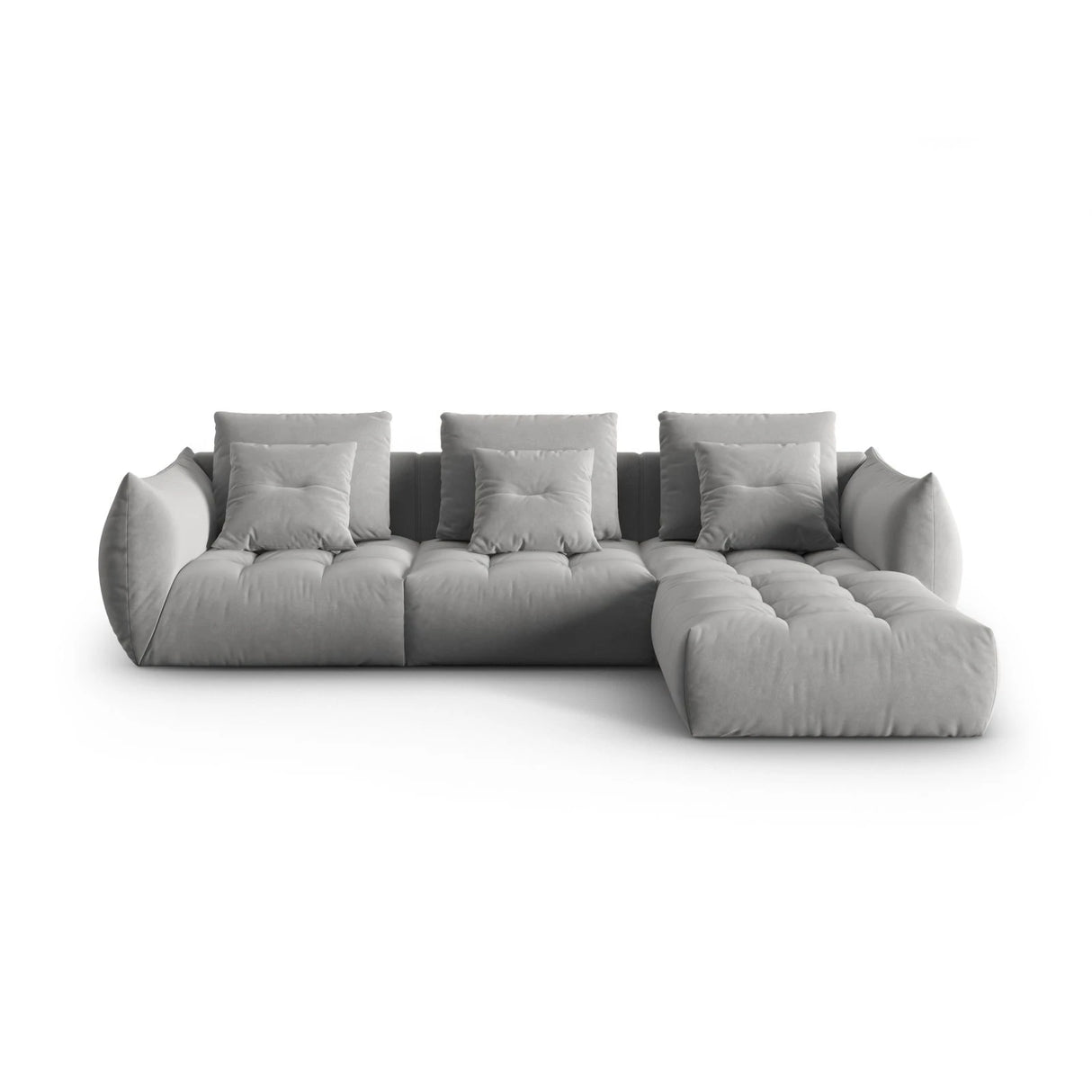 Bloom modulares 4-Sitzer Sofa mit Poufmodul, mit Bezug aus Samt (Casino Stone) in Grau, 332x216 cm – Bild 1