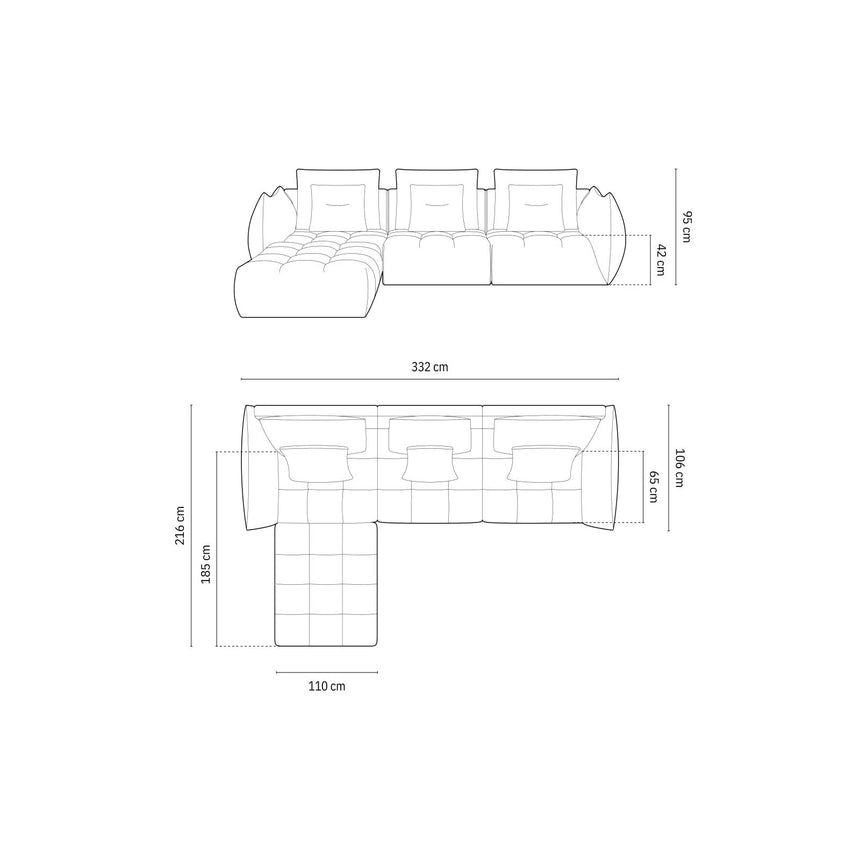 Bloom modulares 4-Sitzer Sofa mit Poufmodul, mit Bezug aus Samt (Casino Stone) in Grau, 332x216 cm – Bild 2