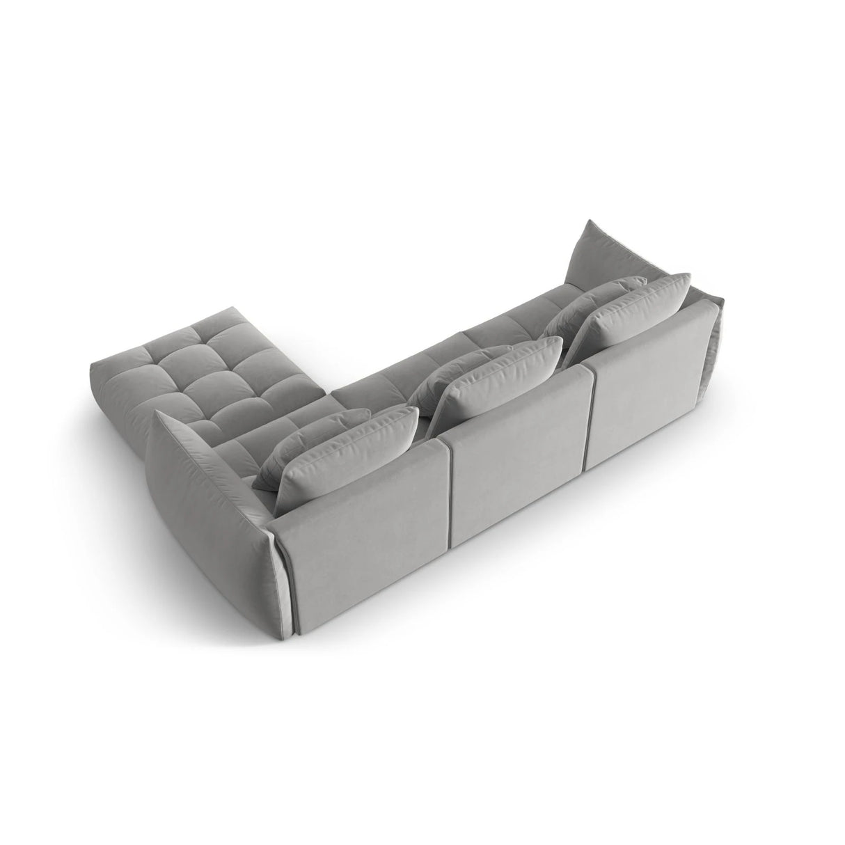Bloom modulares 4-Sitzer Sofa mit Poufmodul, mit Bezug aus Samt (Casino Stone) in Grau, 332x216 cm – Bild 4