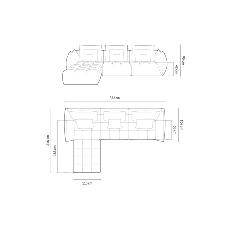 Bloom modulares 4-Sitzer Sofa mit Poufmodul, mit Bezug aus Samt oder Strukturstoff, 332x216 cm – Bild 2