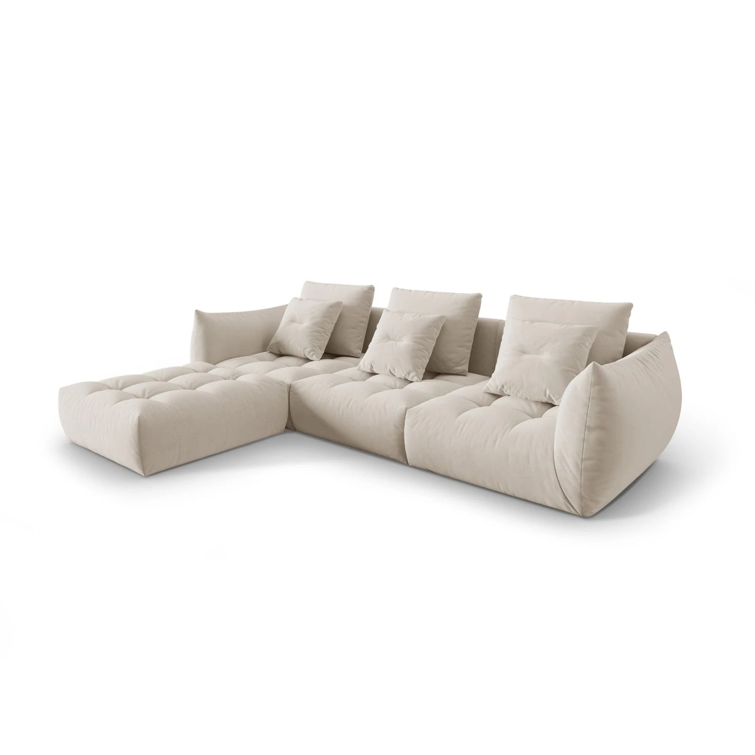 Bloom modulares 4-Sitzer Sofa mit Poufmodul, mit Bezug aus Samt oder Strukturstoff, 332x216 cm – Bild 3