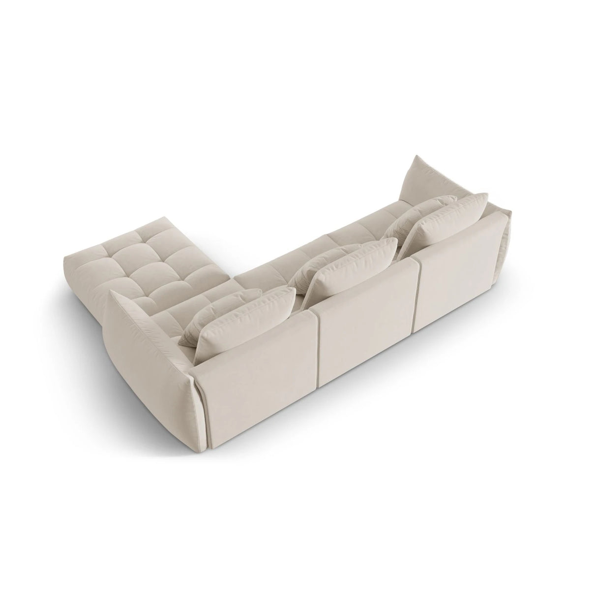 Bloom modulares 4-Sitzer Sofa mit Poufmodul, mit Bezug aus Samt oder Strukturstoff, 332x216 cm – Bild 4