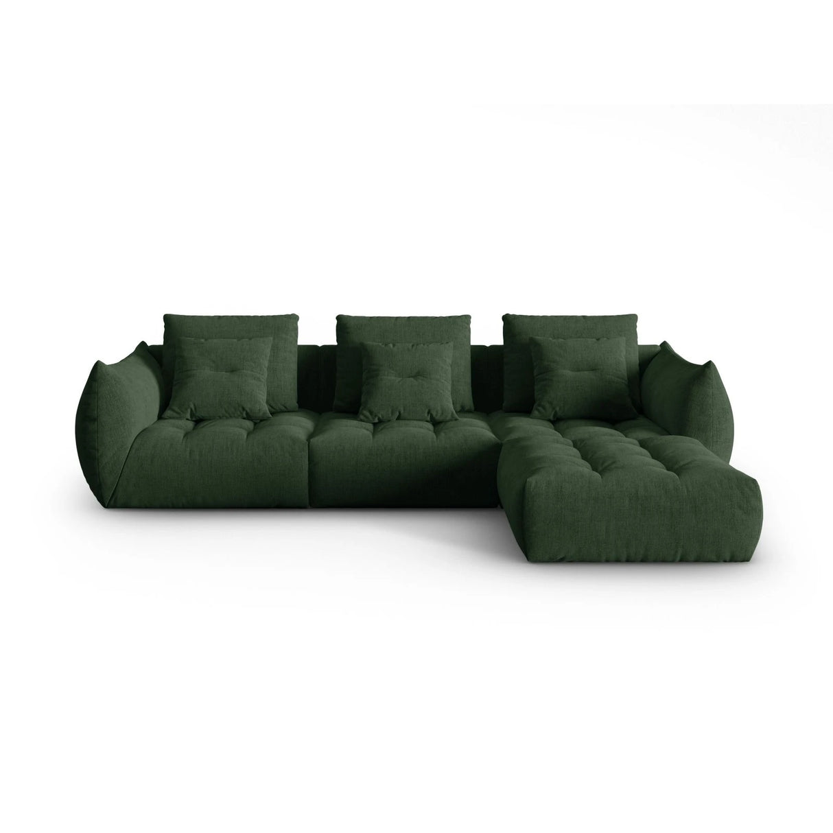 Bloom modulares 4-Sitzer Sofa mit Poufmodul, mit Bezug aus Strukturierter Stoff (City 36) in Moosgrün, 332x216 cm – Bild 1