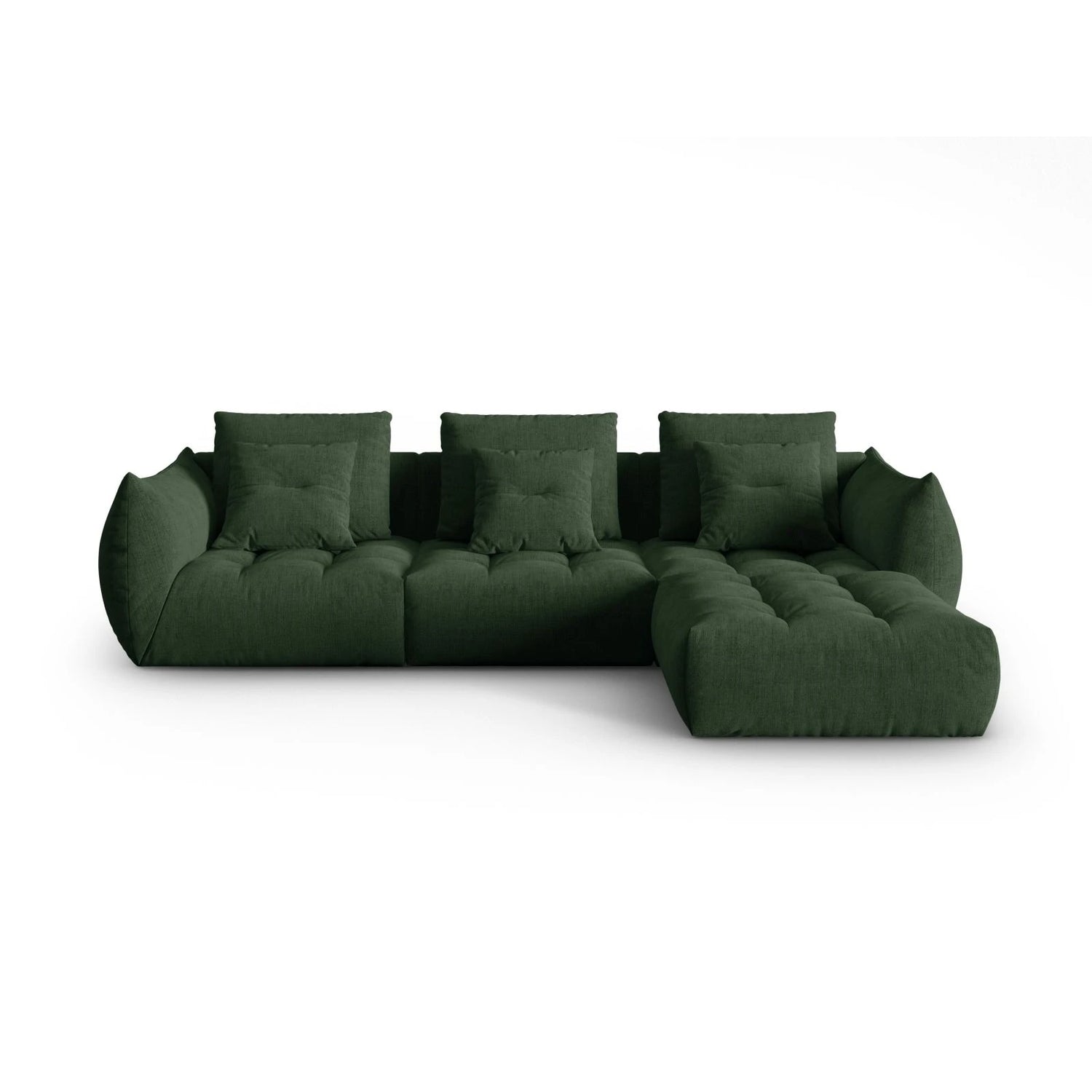 Bloom modulares 4-Sitzer Sofa mit Poufmodul, mit Bezug aus Strukturierter Stoff (City 36) in Moosgrün, 332x216 cm – Bild 1