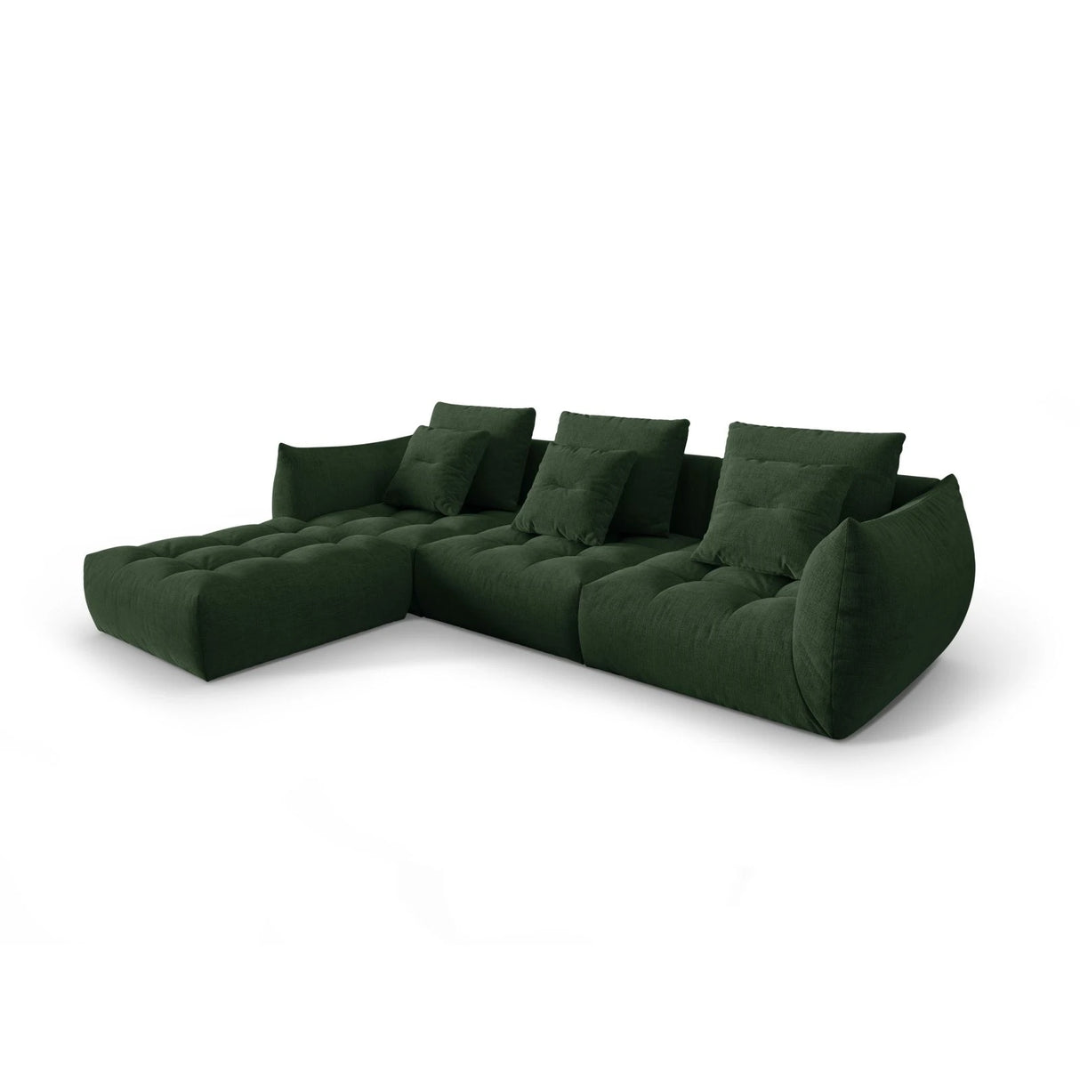 Bloom modulares 4-Sitzer Sofa mit Poufmodul, mit Bezug aus Strukturierter Stoff (City 36) in Moosgrün, 332x216 cm – Bild 3