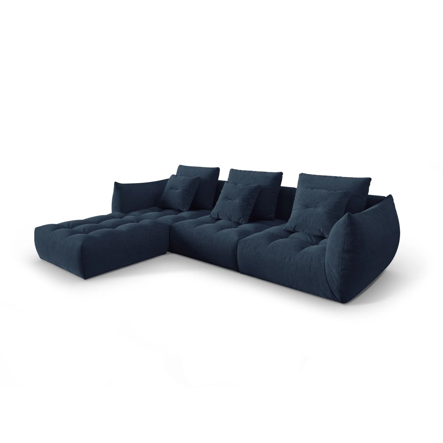 Bloom modulares 4-Sitzer Sofa mit Poufmodul, mit Bezug aus Strukturierter Stoff (City 77) in Dunkelblau, 332x216 cm – Bild 3