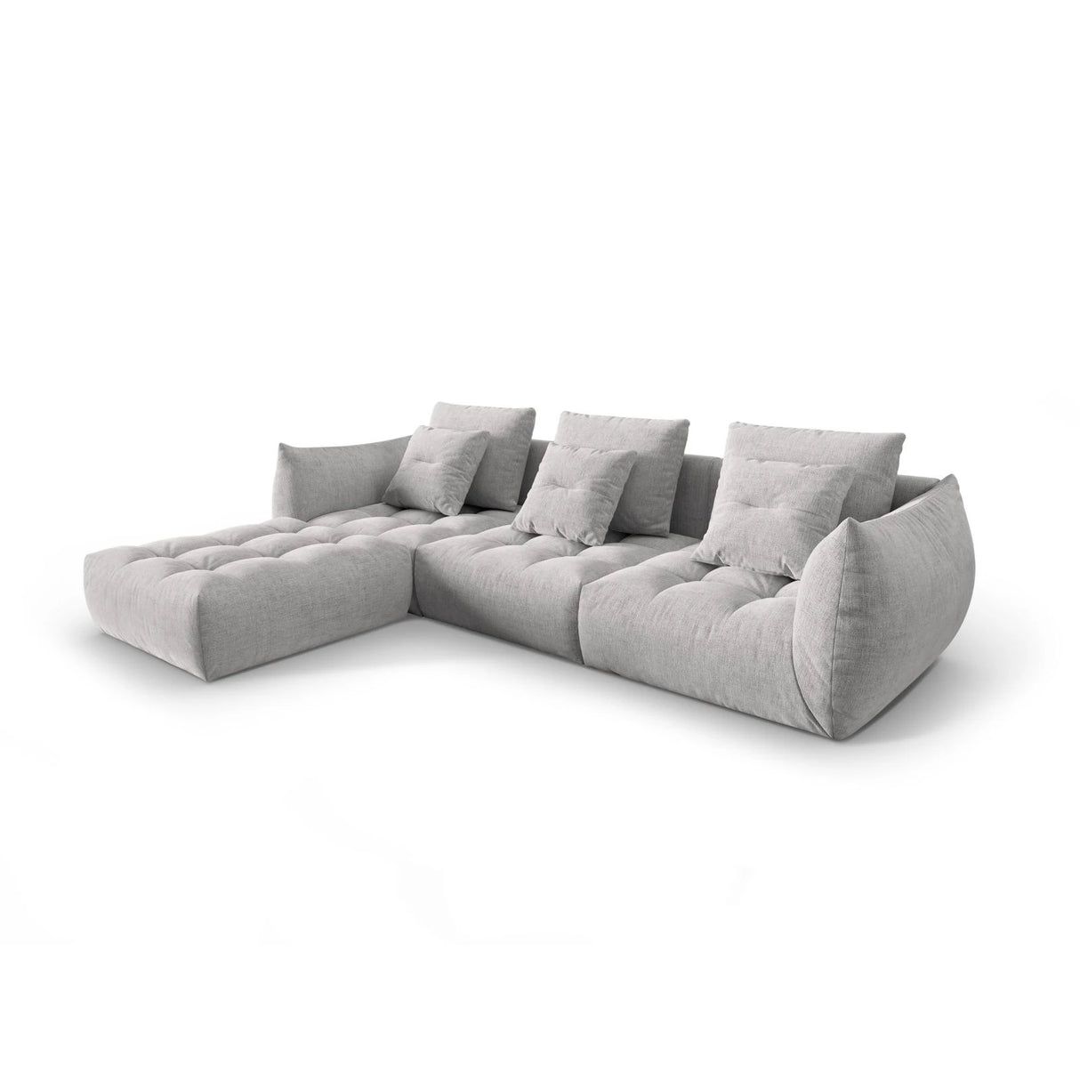 Bloom modulares 4-Sitzer Sofa mit Poufmodul, mit Bezug aus Strukturierter Stoff (City 83) in Silver, 332x216 cm – Bild 3