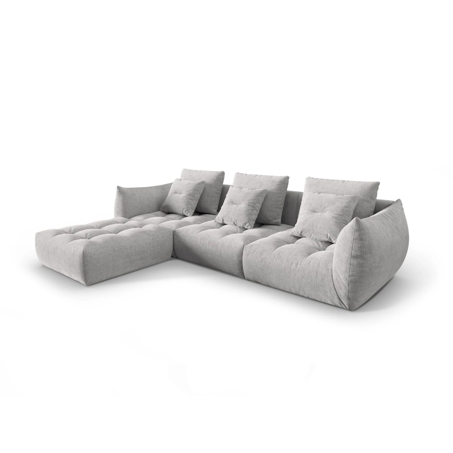 Bloom modulares 4-Sitzer Sofa mit Poufmodul, mit Bezug aus Strukturierter Stoff (City 83) in Silver, 332x216 cm – Bild 3