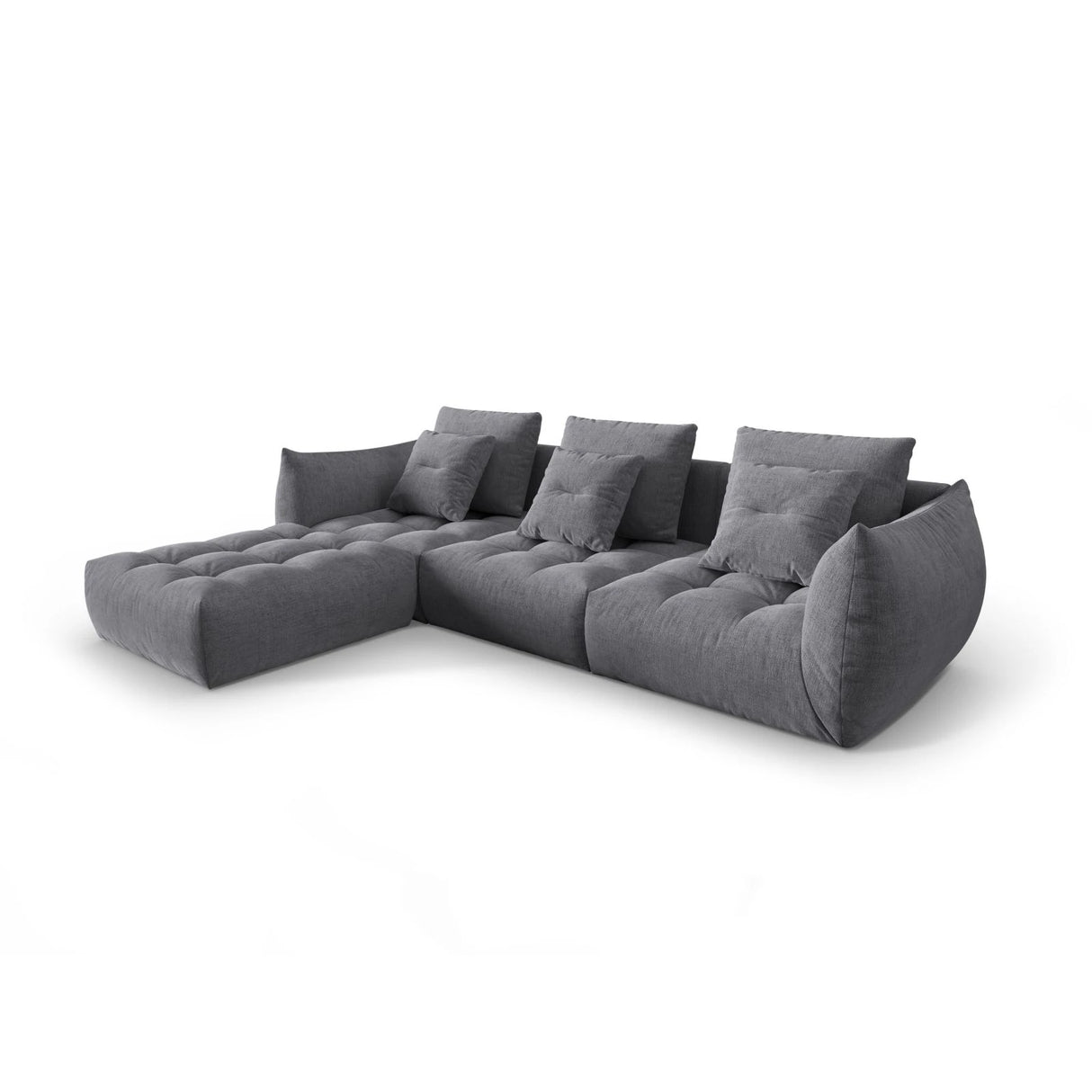 Bloom modulares 4-Sitzer Sofa mit Poufmodul, mit Bezug aus Strukturierter Stoff (City 86) in Grau, 332x216 cm – Bild 3