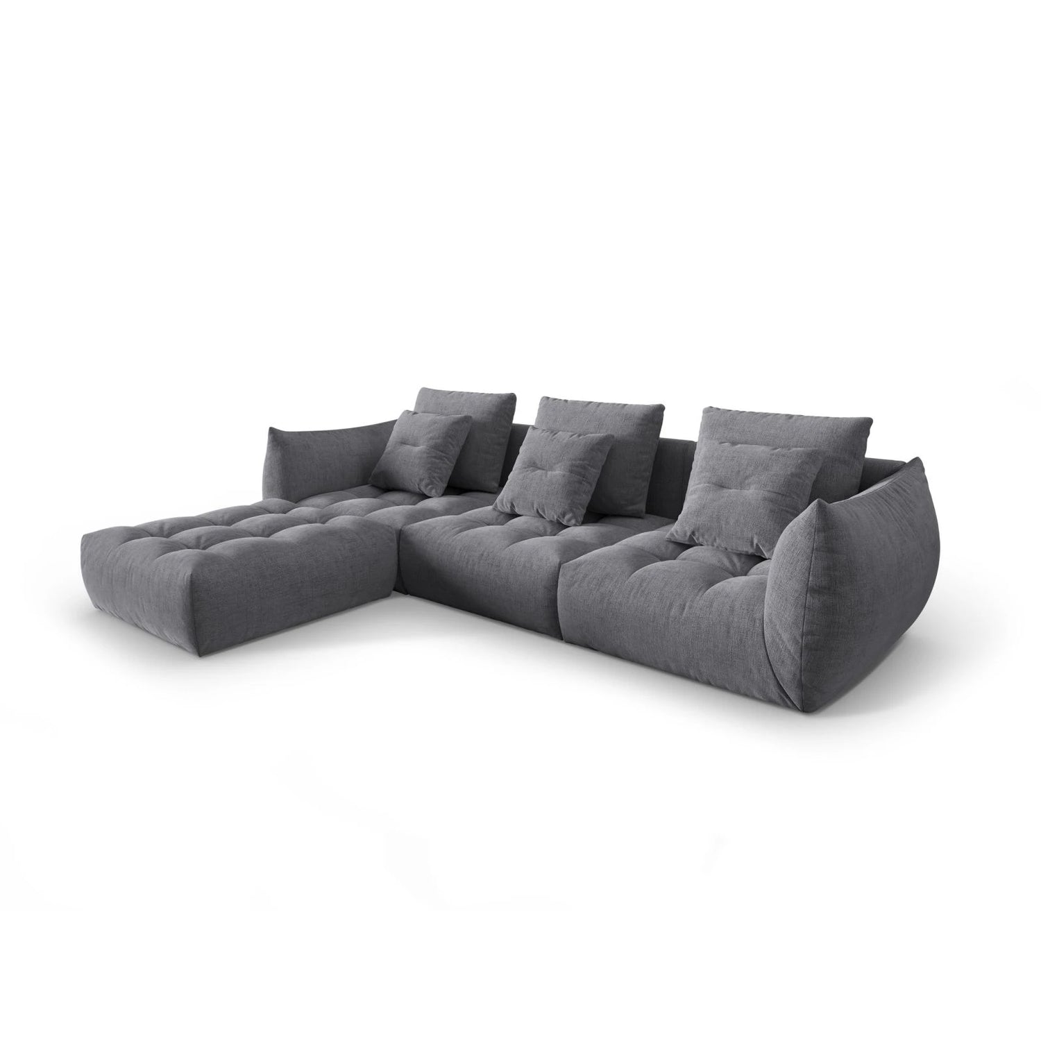 Bloom modulares 4-Sitzer Sofa mit Poufmodul, mit Bezug aus Strukturierter Stoff (City 86) in Grau, 332x216 cm – Bild 3