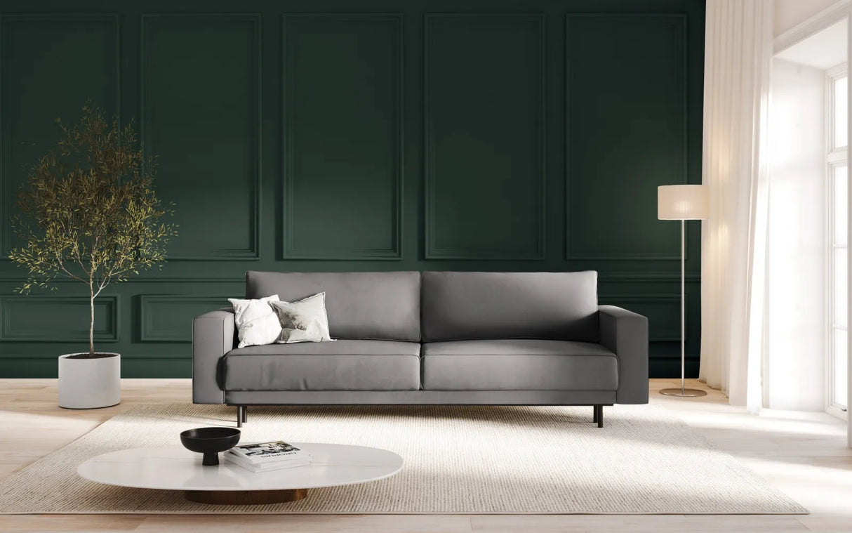 Caro 3-Sitzer Sofa mit Schlaffunktion, in Samt (Blu13) in Hellgrau, 236x97 cm – Bild 2