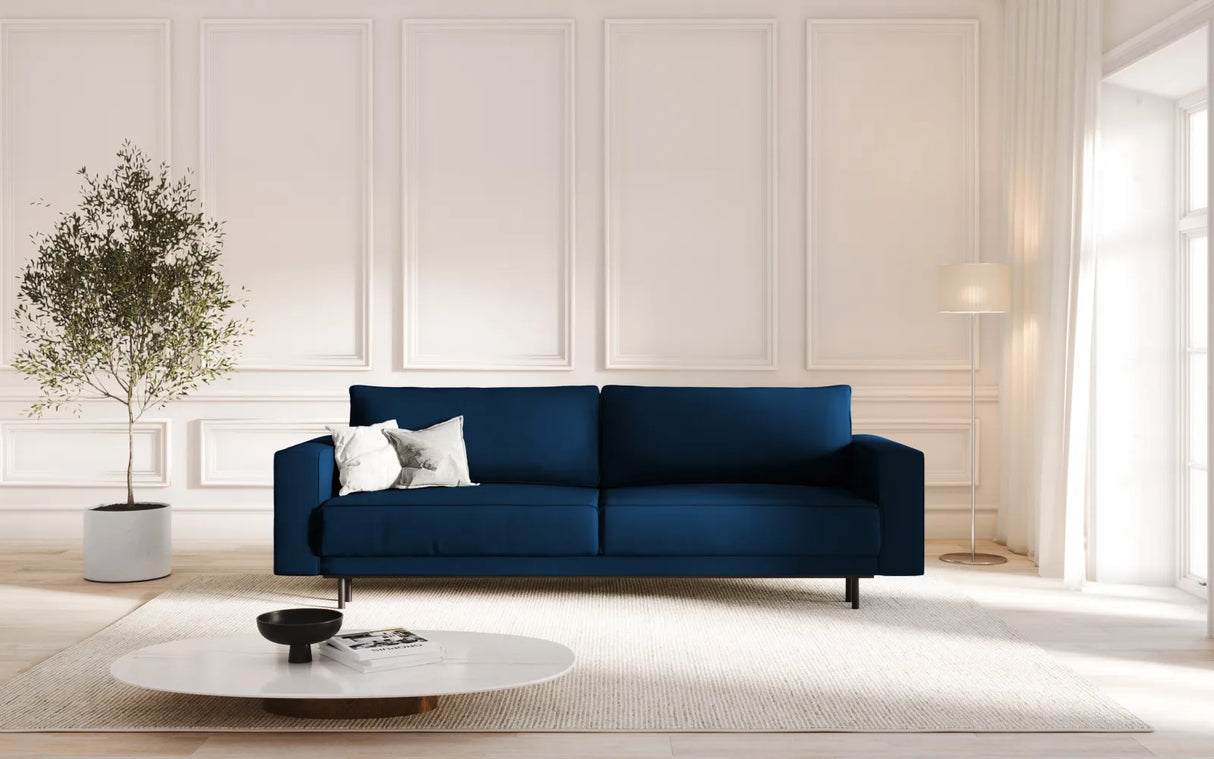 Caro 3-Sitzer Sofa mit Schlaffunktion, in Samt (Blu86) in Königsblau, 236x97 cm – Bild 2