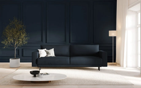 Caro 3-Sitzer Sofa mit Schlaffunktion, in Samt (Blu89) in Dunkelblau, 236x97 cm – Bild 2