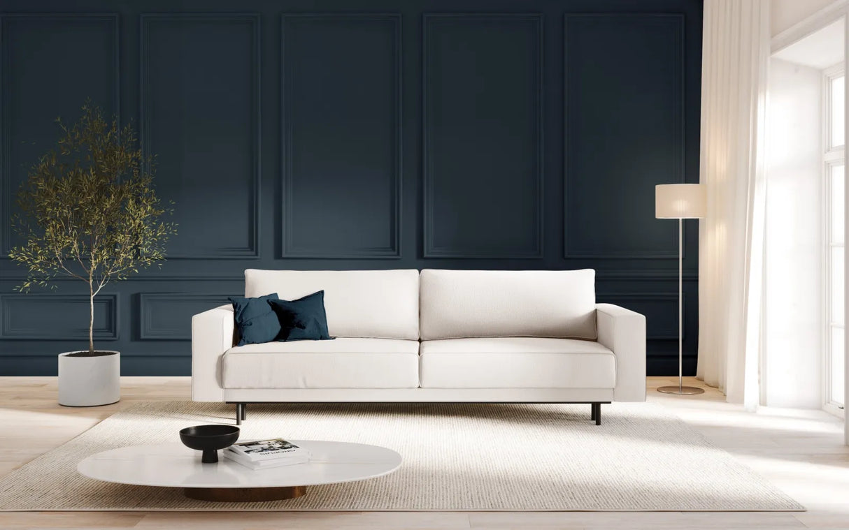 Caro 3-Sitzer Sofa mit Schlaffunktion, in Strukturierter Stoff (Meg351) in Leichtes Beige, 236x97 cm – Bild 2