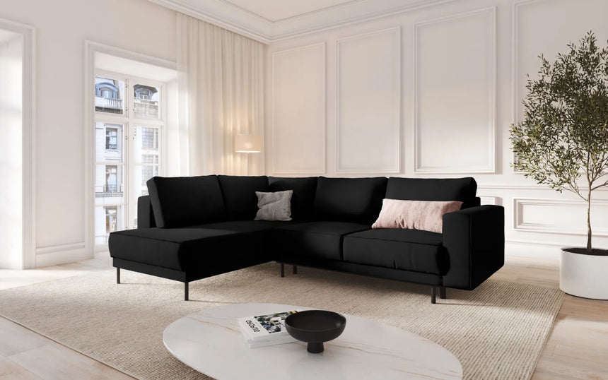 Caro 5-Sitzer Ecksofa Linke Seite, mit Schlaffunktion, in Samt (Blu19) in Schwarz, 247x187 cm – Bild 2