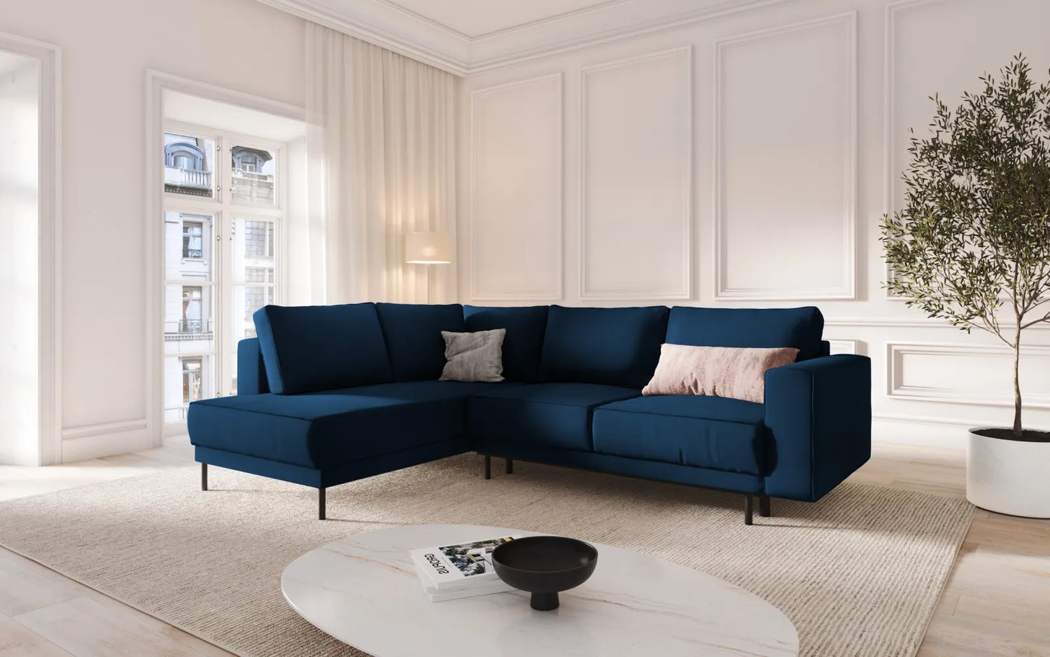 Caro 5-Sitzer Ecksofa Linke Seite, mit Schlaffunktion, in Samt (Blu86) in Königsblau, 247x187 cm – Bild 2