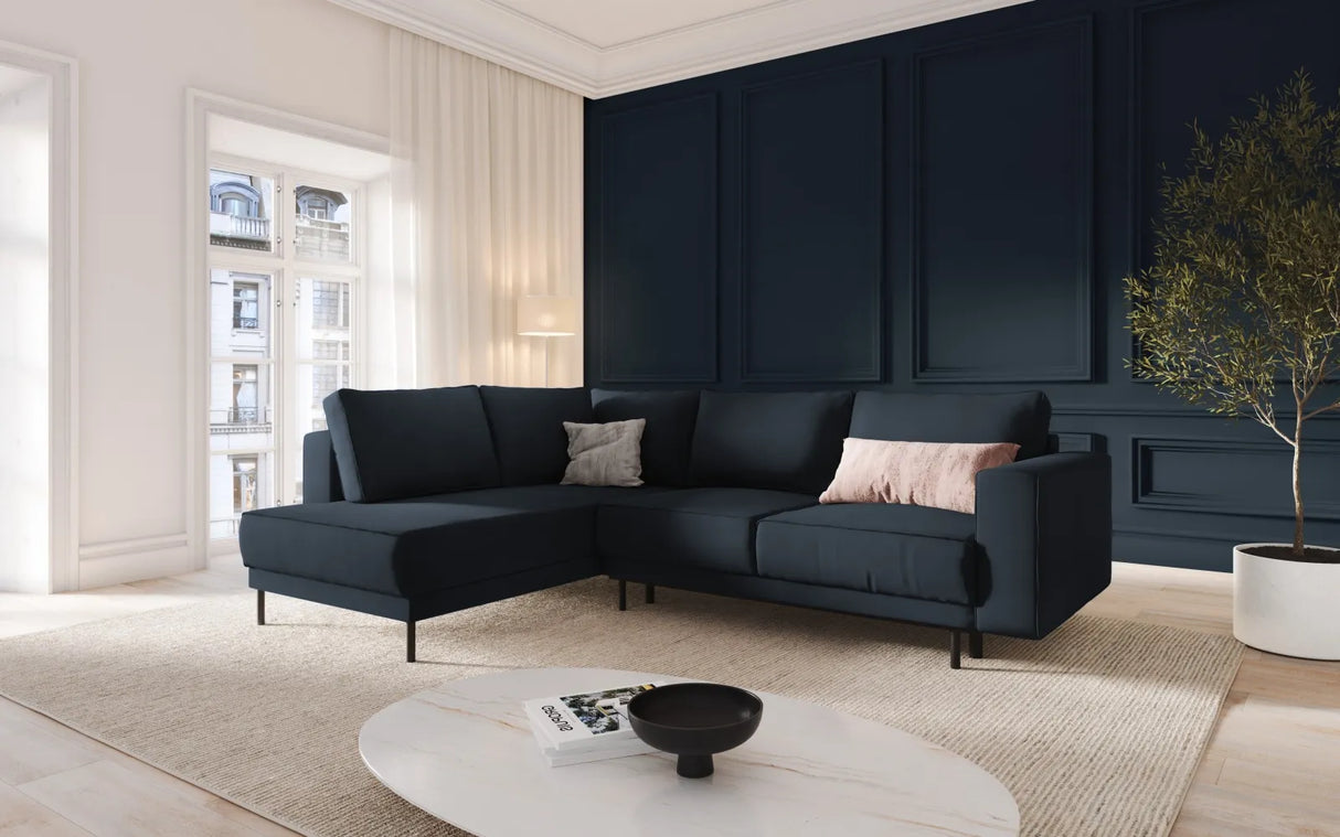 Caro 5-Sitzer Ecksofa Linke Seite, mit Schlaffunktion, in Samt (Blu89) in Dunkelblau, 247x187 cm – Bild 2