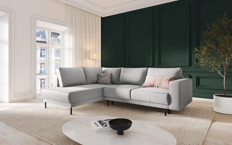 Caro 5-Sitzer Ecksofa Linke Seite, mit Schlaffunktion, in Strukturierter Stoff (Meg363) in Hellgrau, 247x187 cm – Bild 2