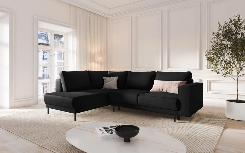 Caro 5-Sitzer Ecksofa Linke Seite, mit Schlaffunktion, in Strukturierter Stoff (Meg368) in Schwarz, 247x187 cm – Bild 2