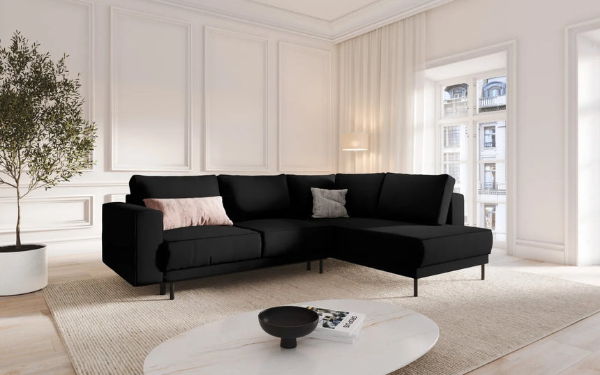 Caro 5-Sitzer Ecksofa Rechte Seite, mit Schlaffunktion, in Samt (Blu19) in Schwarz, 247x187 cm – Bild 2