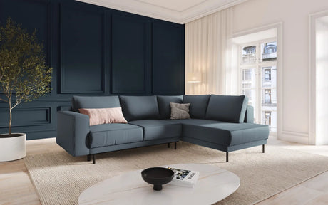 Caro 5-Sitzer Ecksofa Rechte Seite, mit Schlaffunktion, in Strukturierter Stoff (Meg361) in Blau, 247x187 cm – Bild 2