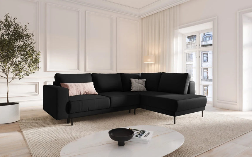 Caro 5-Sitzer Ecksofa Rechte Seite, mit Schlaffunktion, in Strukturierter Stoff (Meg368) in Schwarz, 247x187 cm – Bild 2