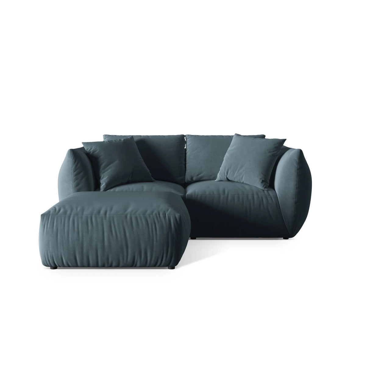 Chris 3-Sitzer Ecksofa mit Poufmodul in Leinenoptik aus Samt (CasDaBl) in Pastel Blue, 220x200 cm – Bild 1