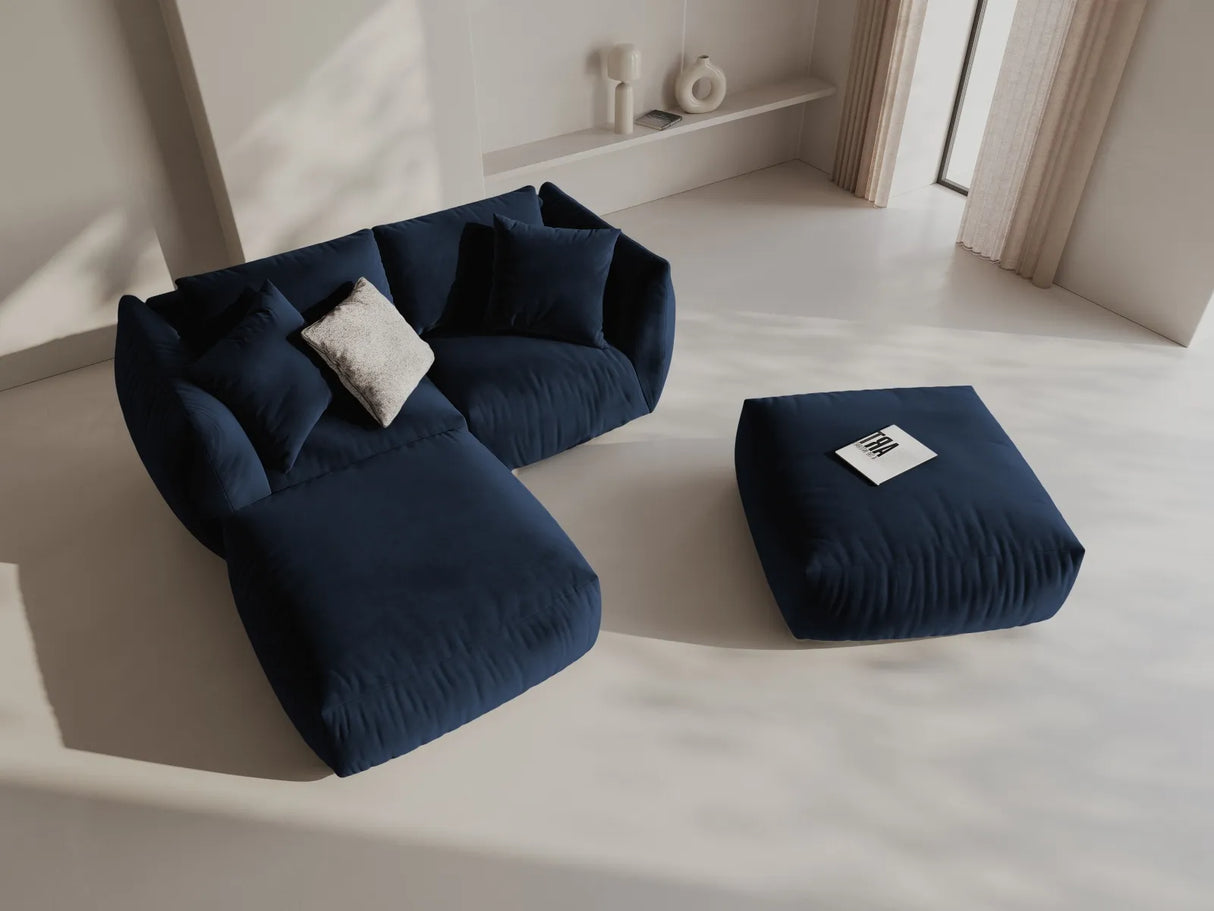 Chris 3-Sitzer Ecksofa mit Poufmodul in Leinenoptik aus Samt (CasDeBl) in Königsblau, 220x200 cm – Bild 2