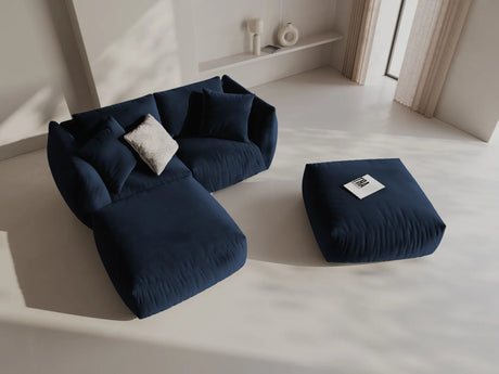 Chris 3-Sitzer Ecksofa mit Poufmodul in Leinenoptik aus Samt (CasDeBl) in Königsblau, 220x200 cm – Bild 2