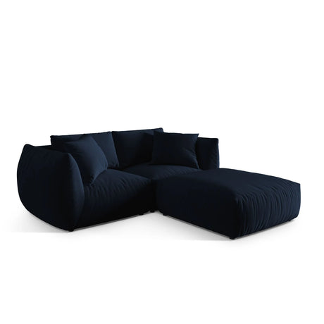 Chris 3-Sitzer Ecksofa mit Poufmodul in Leinenoptik aus Samt (CasDeBl) in Königsblau, 220x200 cm – Bild 4
