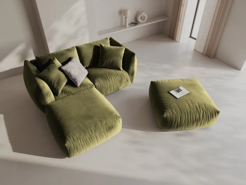 Chris 3-Sitzer Ecksofa mit Poufmodul in Leinenoptik aus Samt (CasFor) in Light Green, 220x200 cm – Bild 2