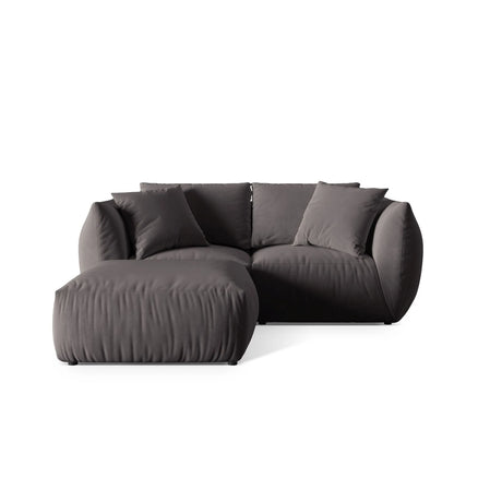 Chris 3-Sitzer Ecksofa mit Poufmodul in Leinenoptik aus Samt (CasGraph) in Dunkelgrau, 220x200 cm – Bild 1