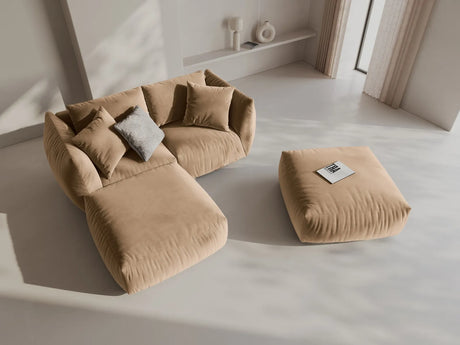 Chris 3-Sitzer Ecksofa mit Poufmodul in Leinenoptik aus Samt (CasLio) in Sand, 220x200 cm – Bild 2