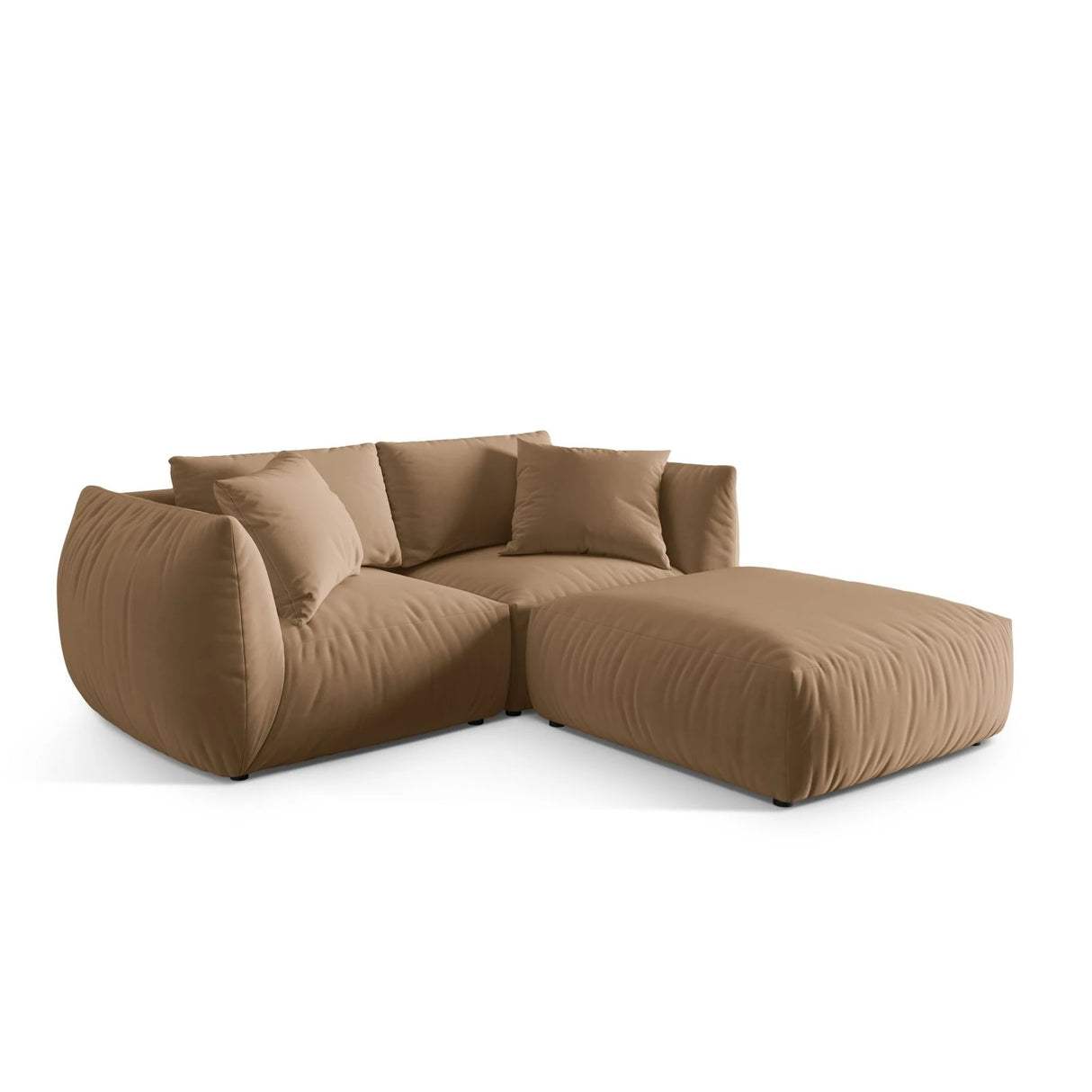 Chris 3-Sitzer Ecksofa mit Poufmodul in Leinenoptik aus Samt (CasLio) in Sand, 220x200 cm – Bild 4