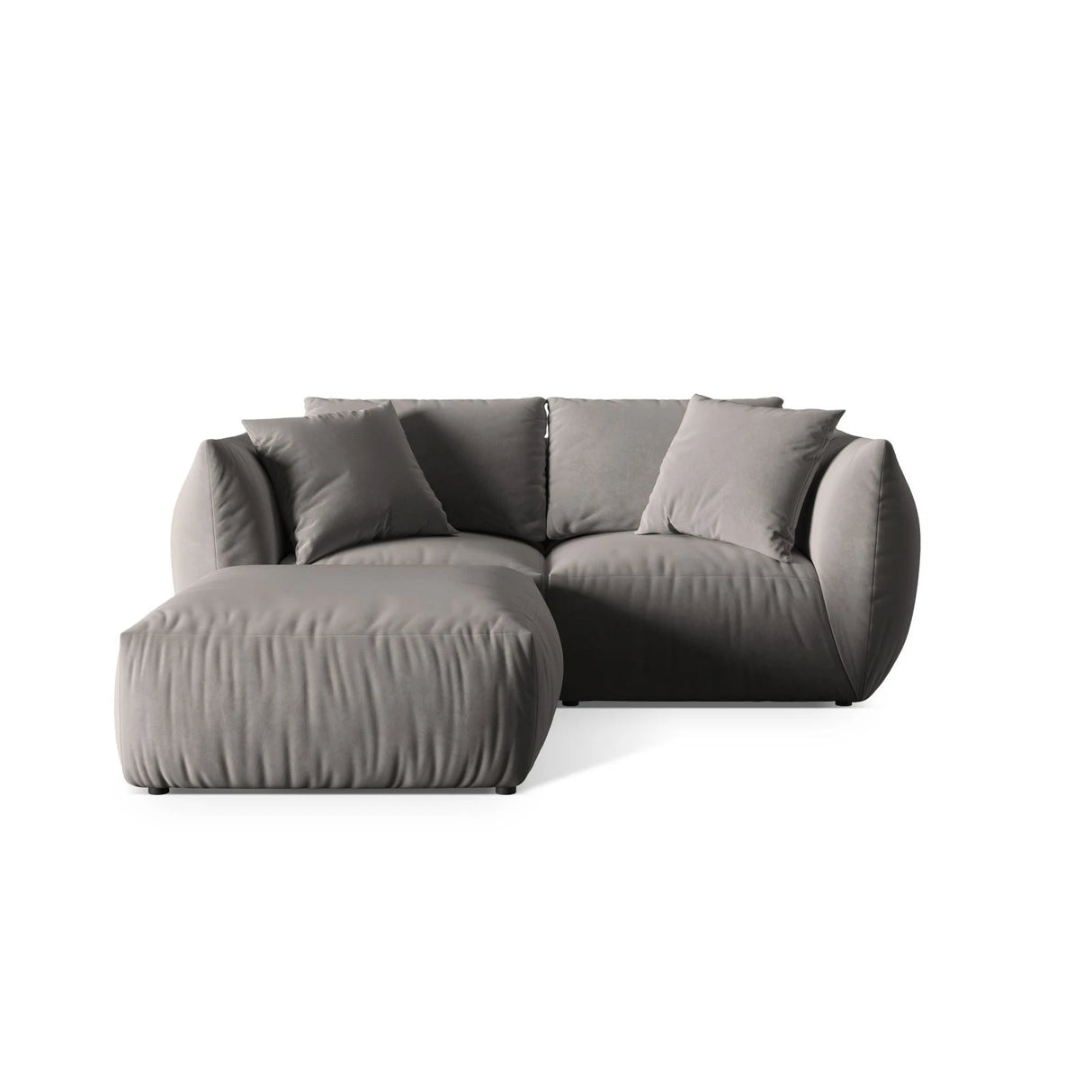 Chris 3-Sitzer Ecksofa mit Poufmodul in Leinenoptik aus Samt (CasSto) in Grau, 220x200 cm – Bild 1