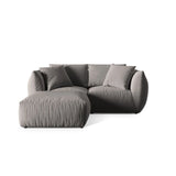 Chris 3-Sitzer Ecksofa mit Poufmodul in Leinenoptik aus Samt (CasSto) in Grau, 220x200 cm – Bild 1