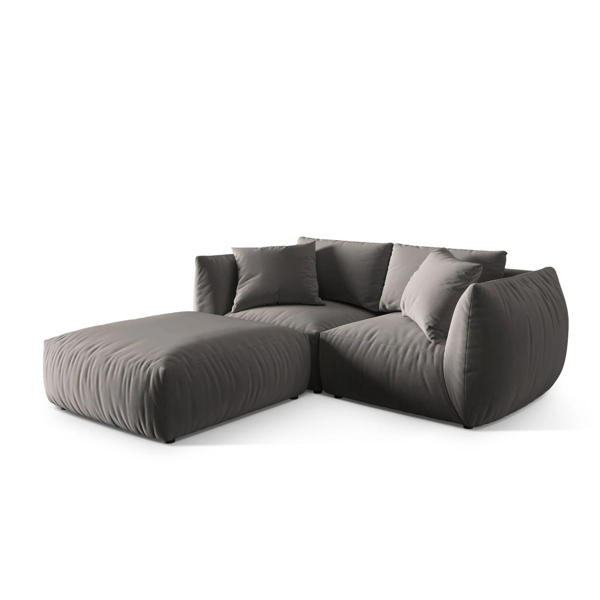 Chris 3-Sitzer Ecksofa mit Poufmodul in Leinenoptik aus Samt (CasSto) in Grau, 220x200 cm – Bild 4