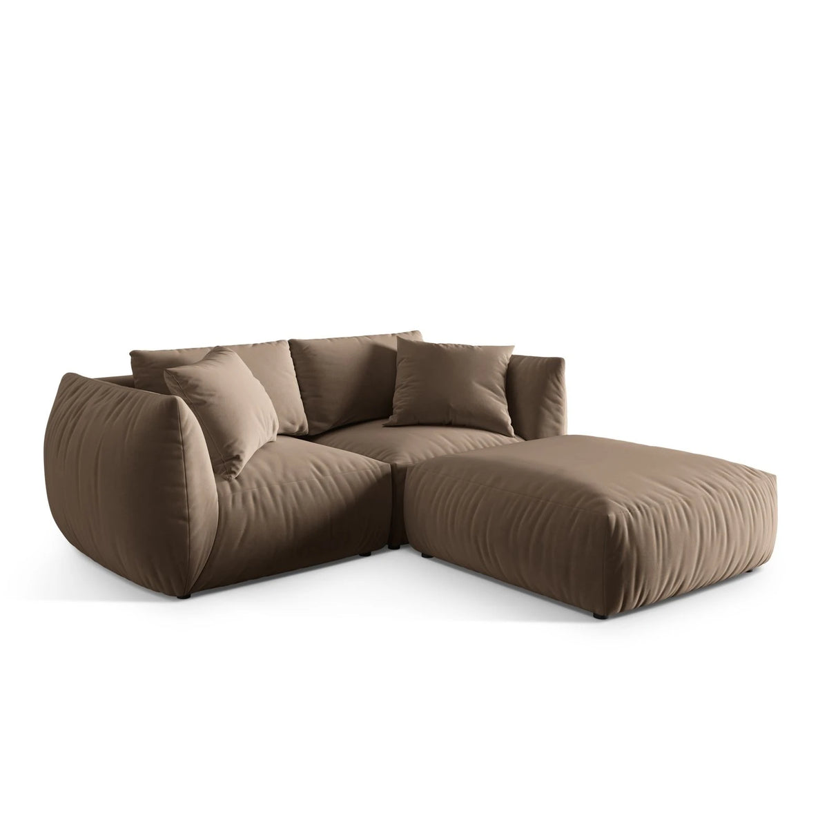 Chris 3-Sitzer Ecksofa mit Poufmodul in Leinenoptik aus Samt (CasTau) in Light Brown, 220x200 cm – Bild 4