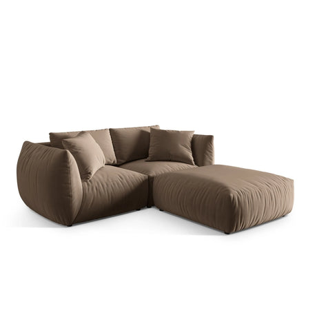 Chris 3-Sitzer Ecksofa mit Poufmodul in Leinenoptik aus Samt (CasTau) in Light Brown, 220x200 cm – Bild 4