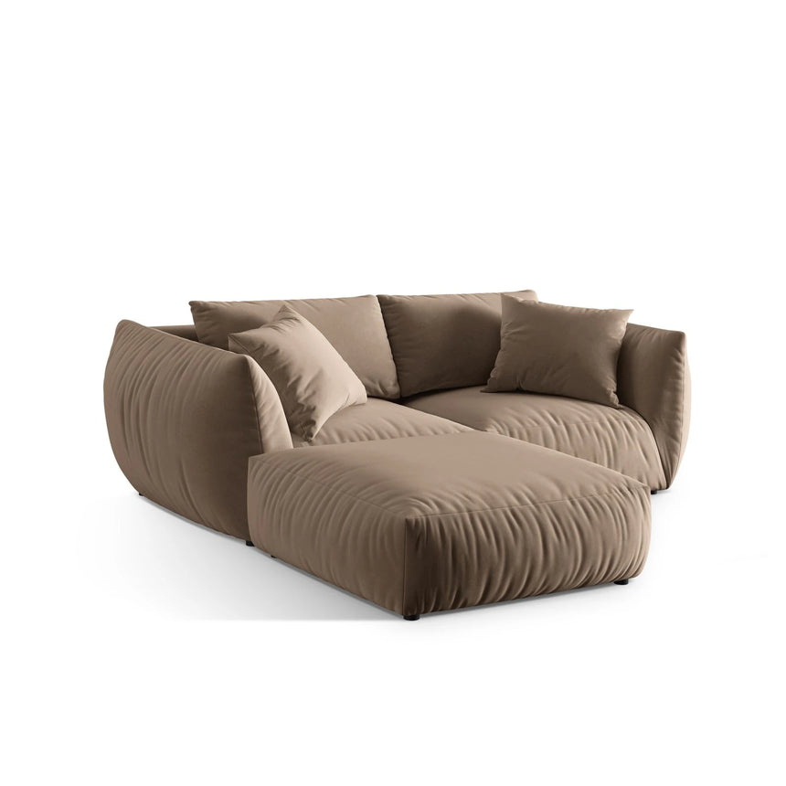 Chris 3-Sitzer Ecksofa mit Poufmodul in Leinenoptik aus Samt (CasTau) in Light Brown, 220x200 cm – Bild 5