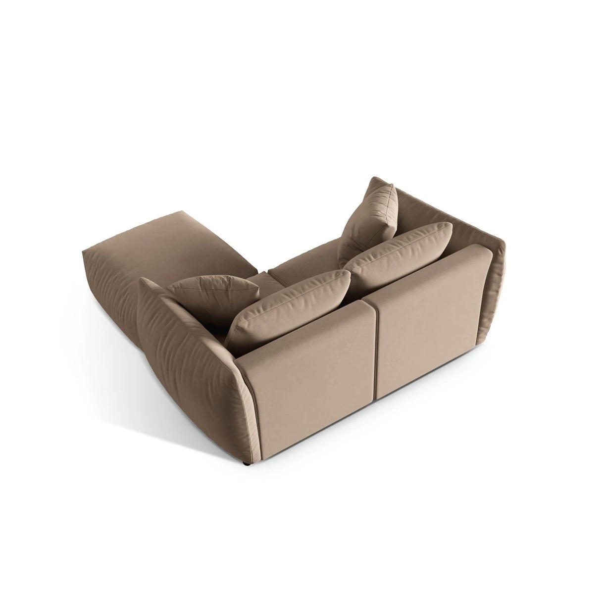 Chris 3-Sitzer Ecksofa mit Poufmodul in Leinenoptik aus Samt (CasTau) in Light Brown, 220x200 cm – Bild 6