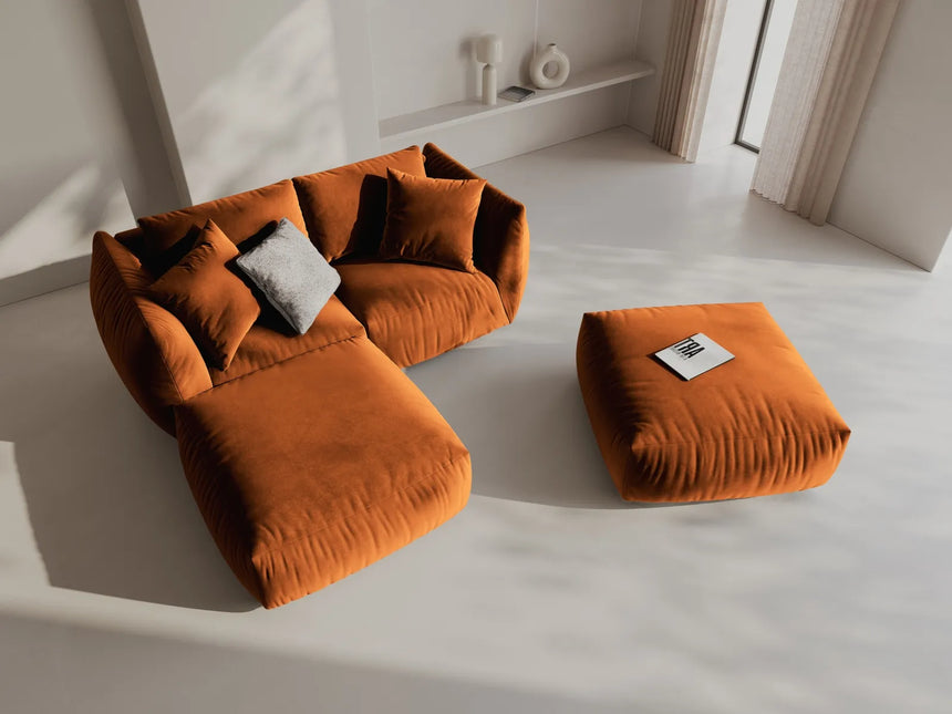 Chris 3-Sitzer Ecksofa mit Poufmodul in Leinenoptik aus Samt (CasTerr) in Terrakotta, 220x200 cm – Bild 2