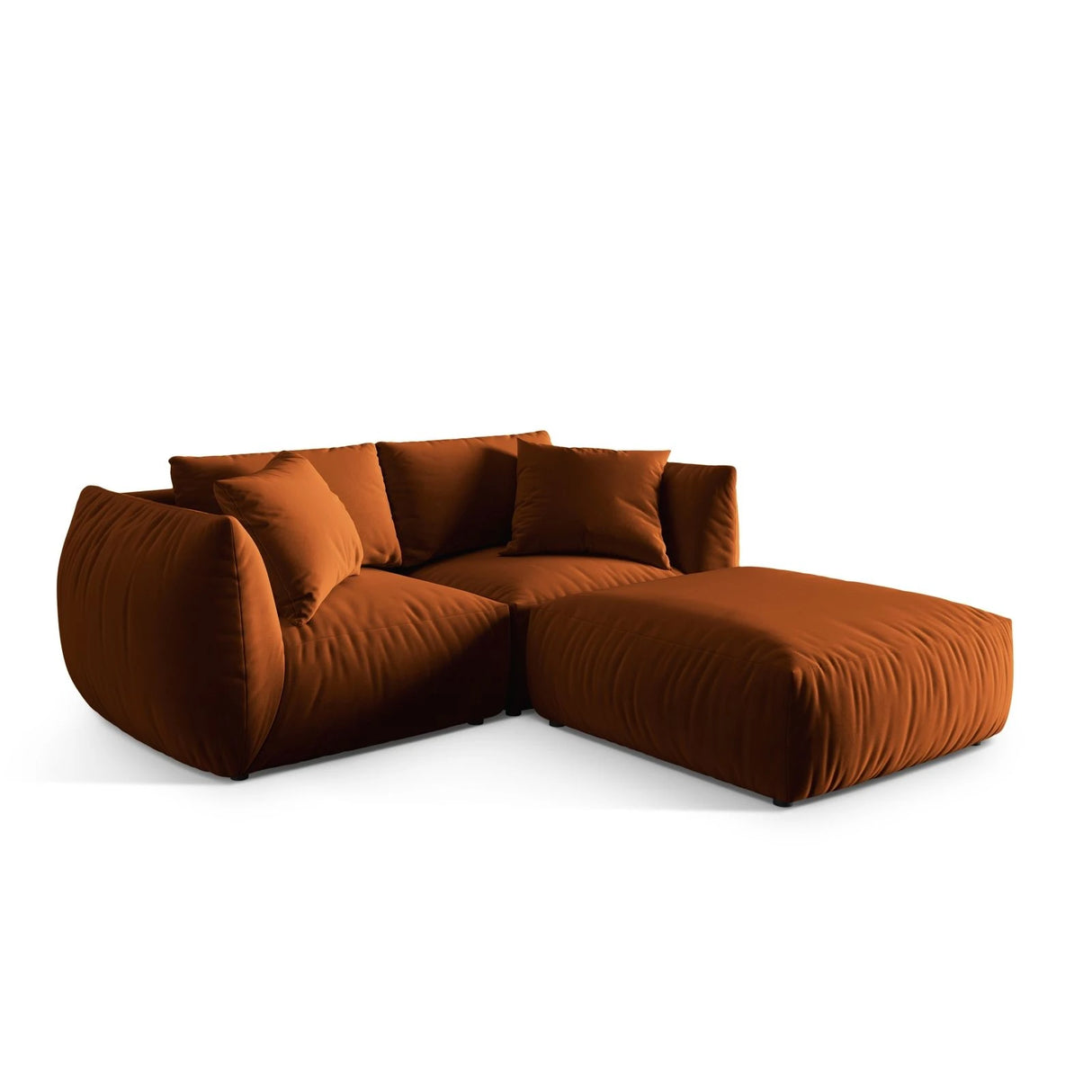 Chris 3-Sitzer Ecksofa mit Poufmodul in Leinenoptik aus Samt (CasTerr) in Terrakotta, 220x200 cm – Bild 4