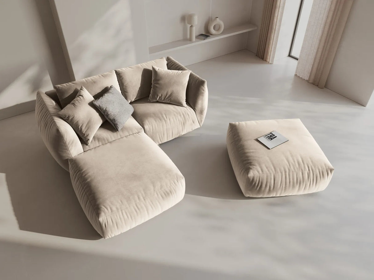 Chris 3-Sitzer Ecksofa mit Poufmodul in Leinenoptik aus Samt oder Strukturstoff, 220x200 cm – Bild 2