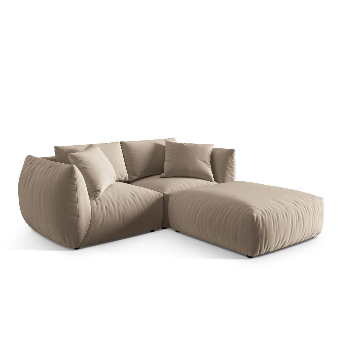 Chris 3-Sitzer Ecksofa mit Poufmodul in Leinenoptik aus Samt oder Strukturstoff, 220x200 cm – Bild 4