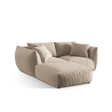 Chris 3-Sitzer Ecksofa mit Poufmodul in Leinenoptik aus Samt oder Strukturstoff, 220x200 cm – Bild 5