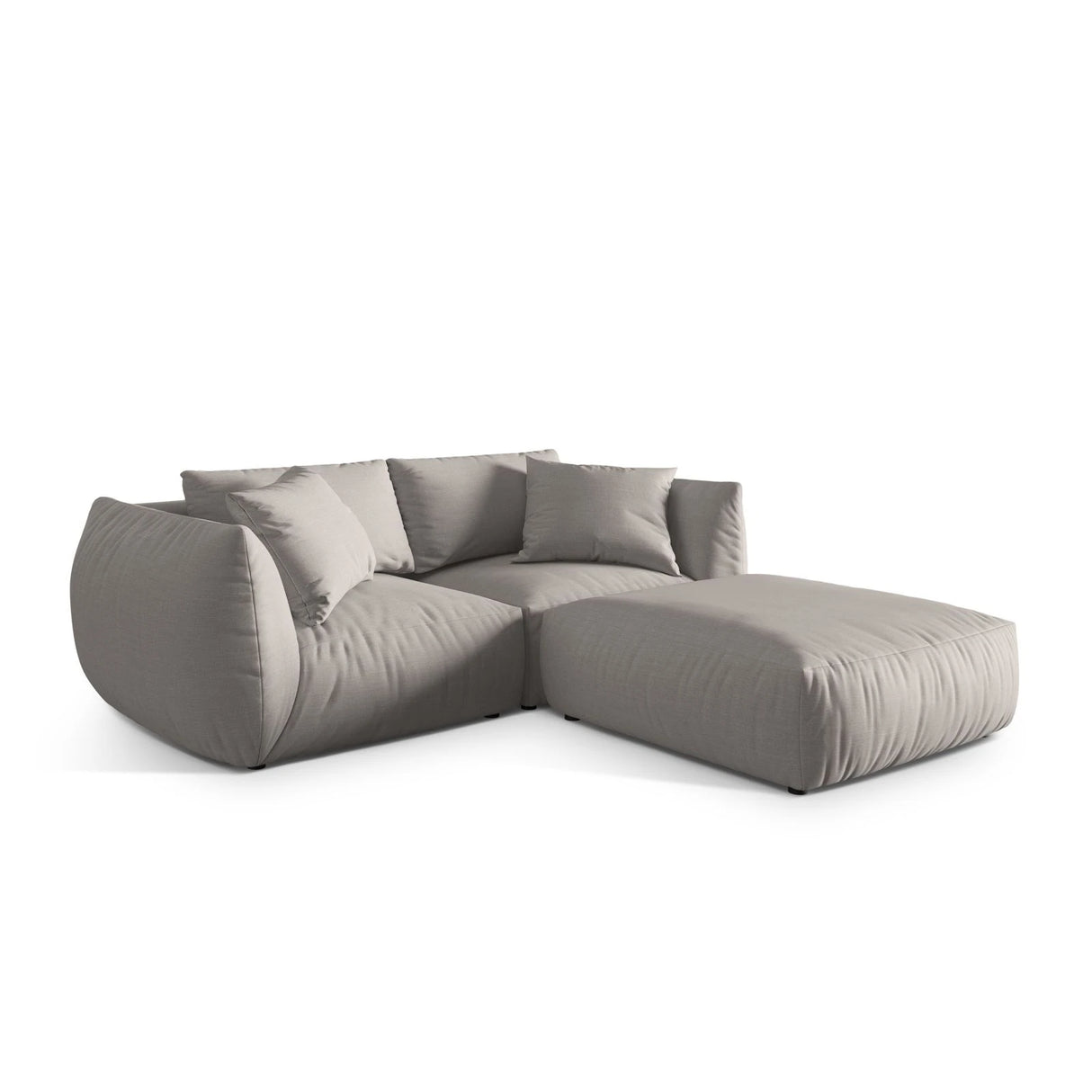 Chris 3-Sitzer Ecksofa mit Poufmodul in Leinenoptik aus Strukturierter Stoff (LIN04) in Natural, 220x200 cm – Bild 4